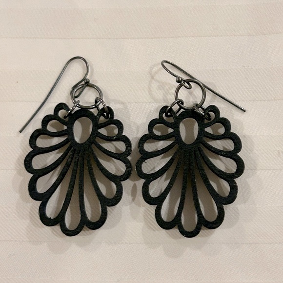 Jewelry - Black Wooden Lightweight Floral Boho Dangle Earrings Pierced Flower